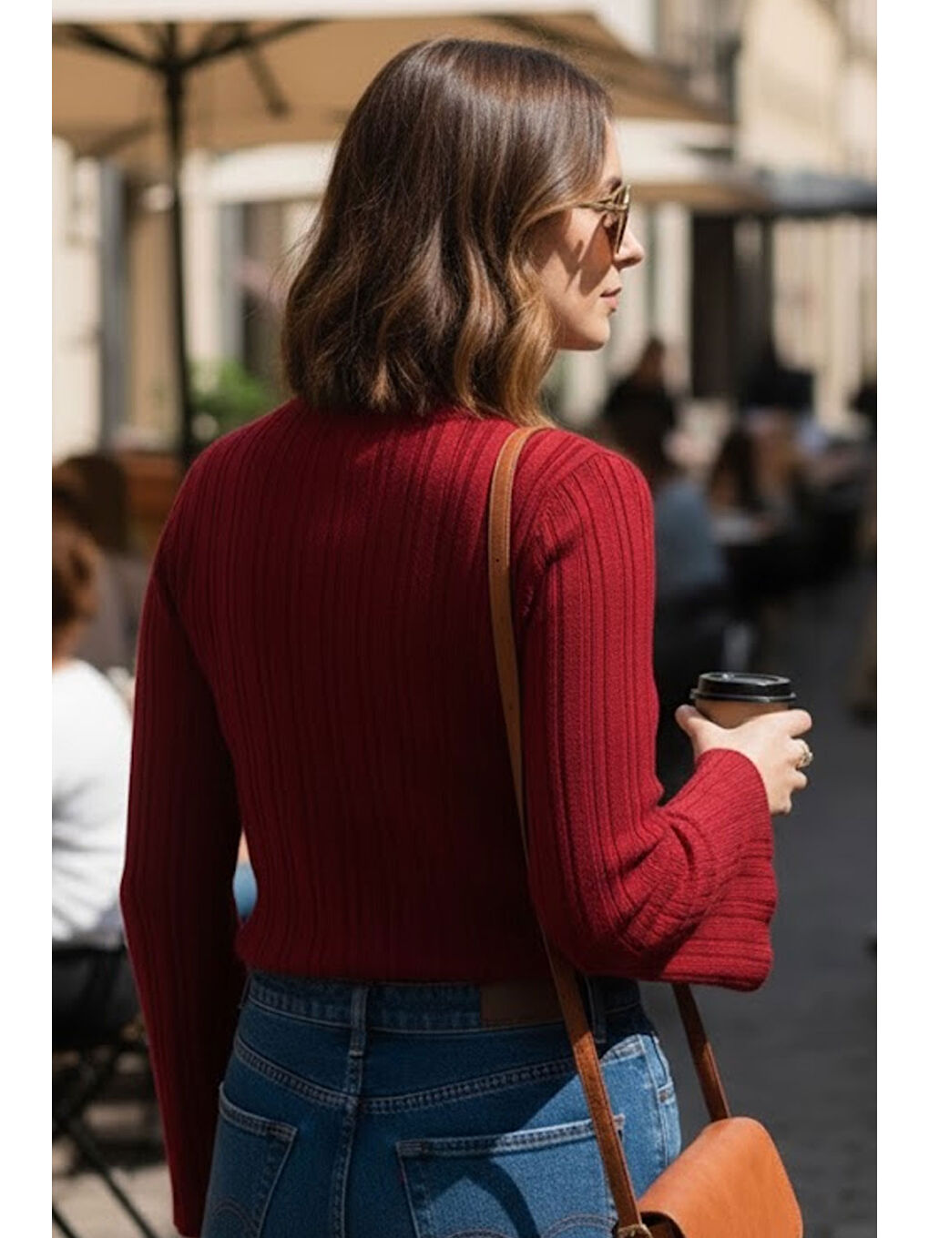 Kadın Kırmızı İspanyol Kol Yarım Balıkçı Detaylı Triko Kazak-2