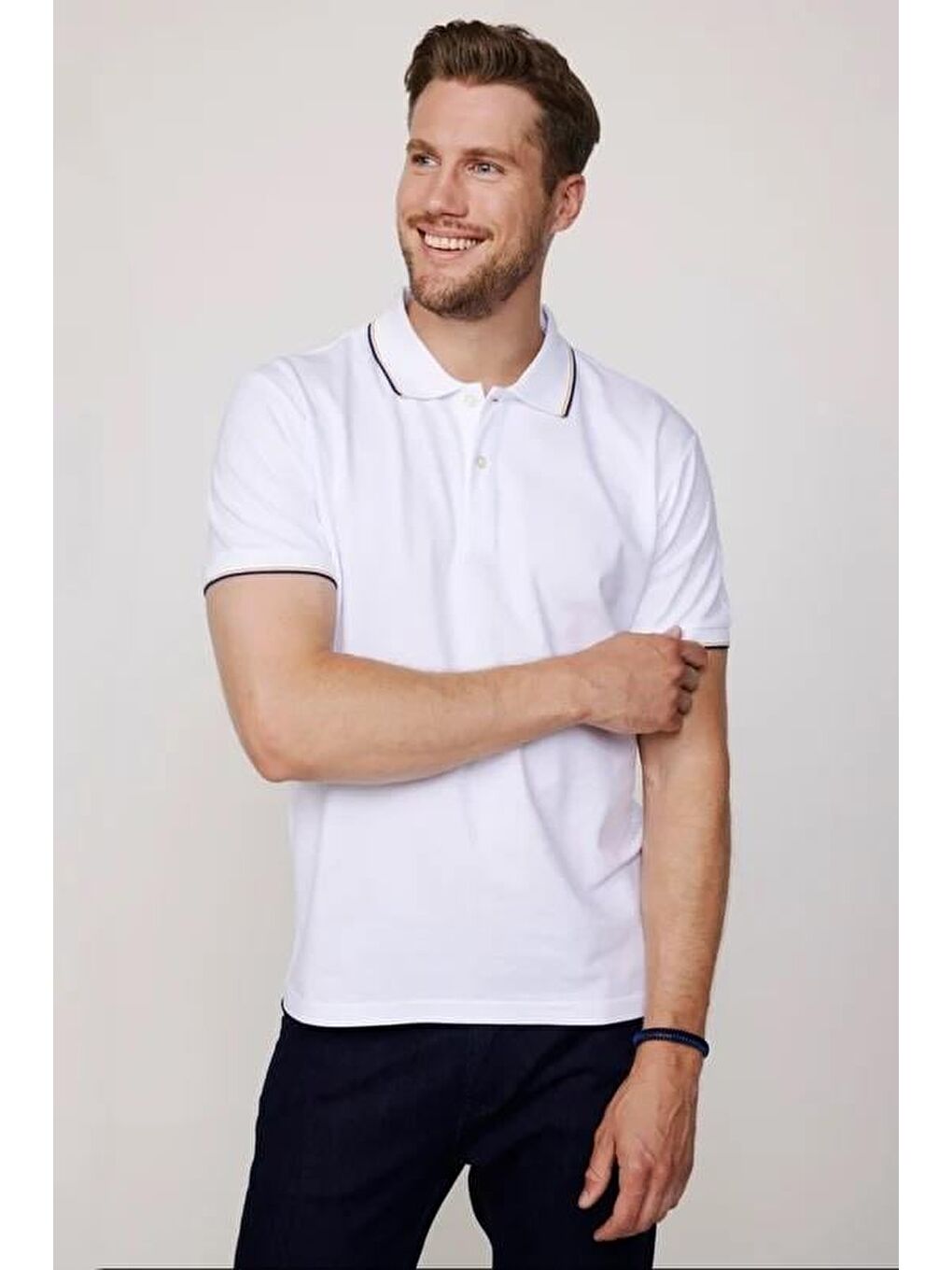 Karışık Erkek 3'Lü Paket Beyaz-Mavi-Lacivert Slim Fit Pamuklu Düz Pike Polo Yaka Tişört-1