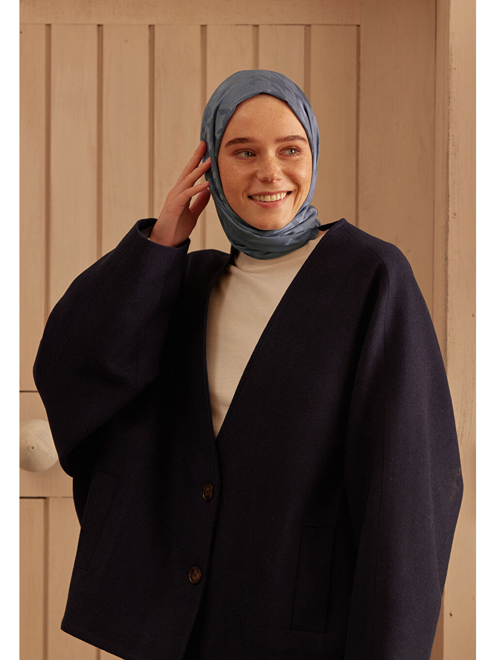 Kazayağı Jakarlı Şal Jean Mavi-1