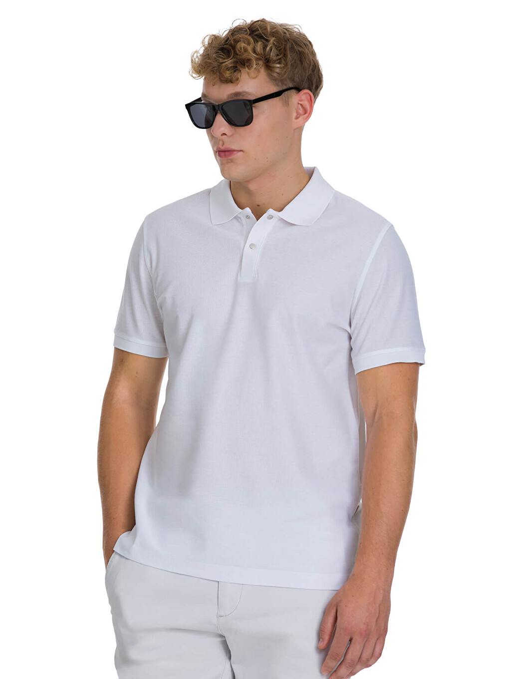Beyaz Regular Fit 100% Pamuk Polo Yaka Merserize Tişört