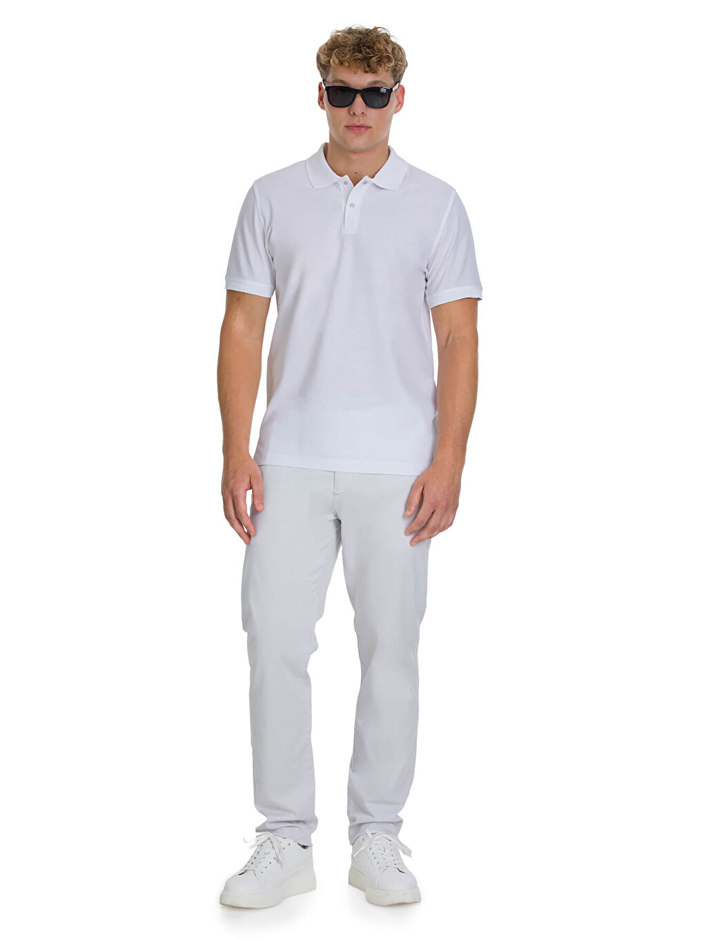 Beyaz Regular Fit 100% Pamuk Polo Yaka Merserize Tişört-1