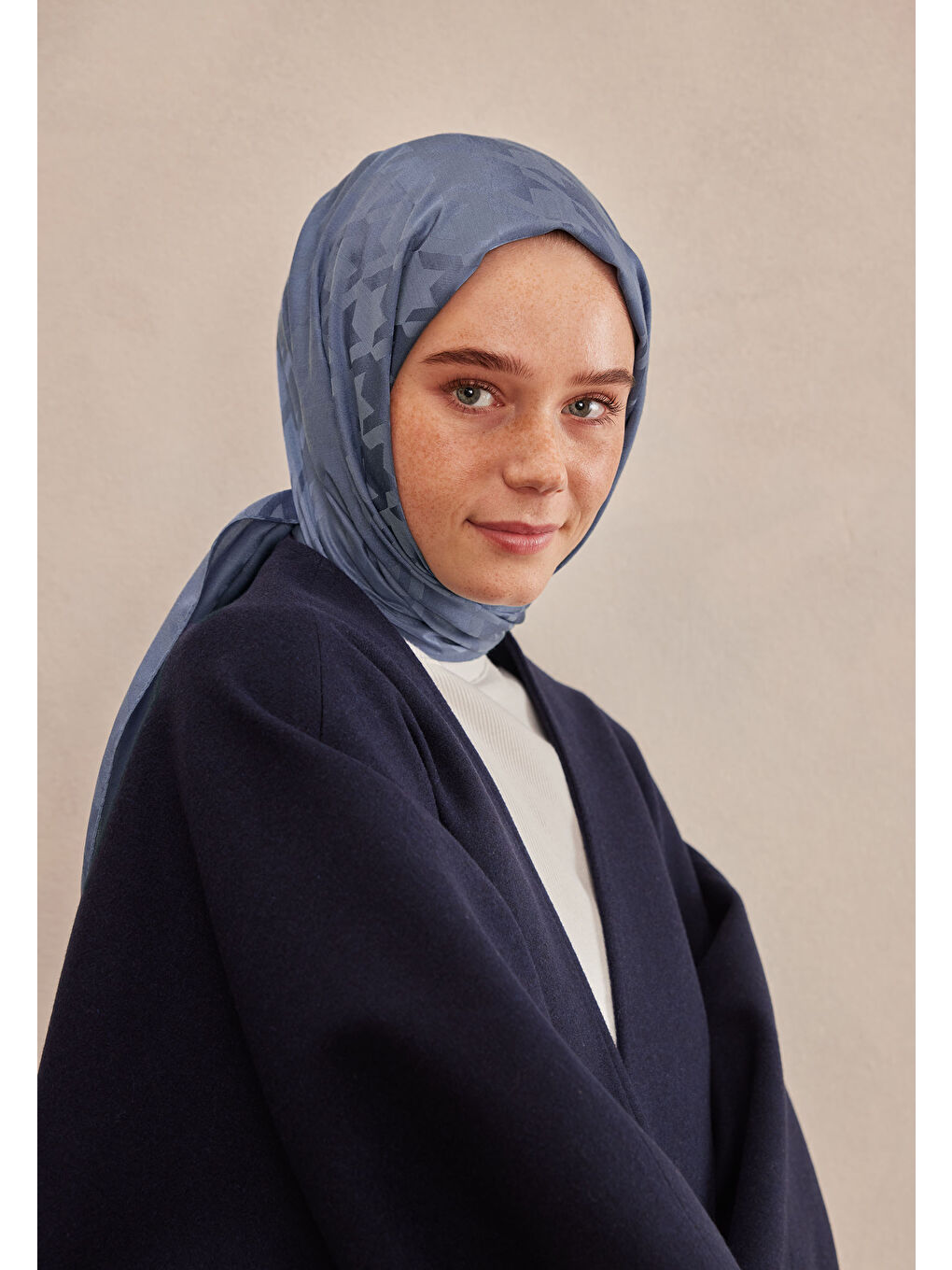 Kazayağı Jakarlı Şal Jean Mavi-3