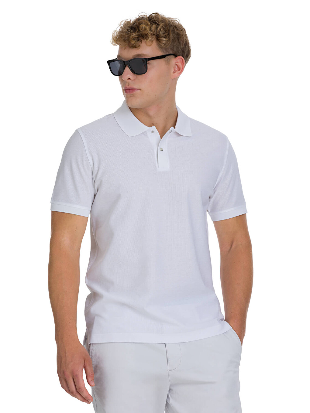 Beyaz Regular Fit 100% Pamuk Polo Yaka Merserize Tişört-2