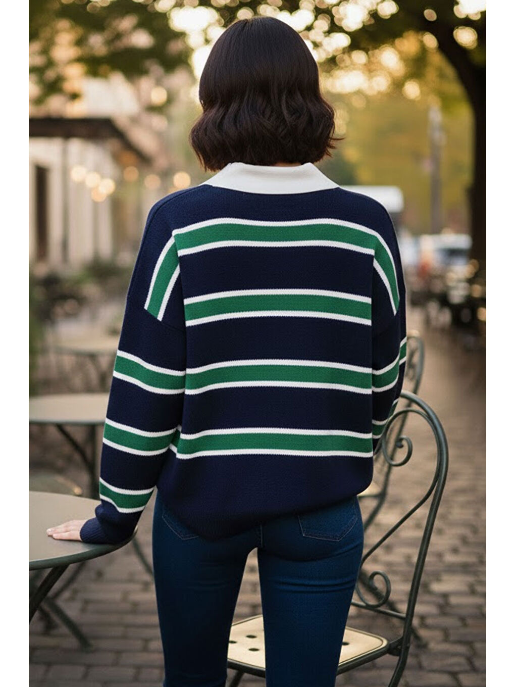 Yeşil Premium/Özel İplik Polo Yaka Triko Kazak-1