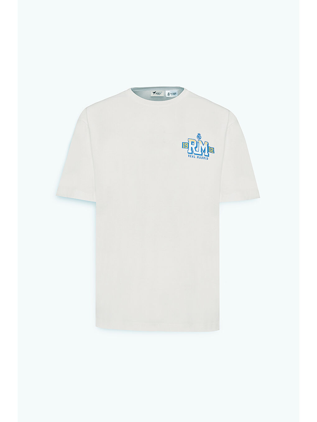 Erkek Açık Bej Real Madrid Lisanslı Oversize Fit Bol Kesim %100 Pamuk Bisiklet Yaka Tişört-5
