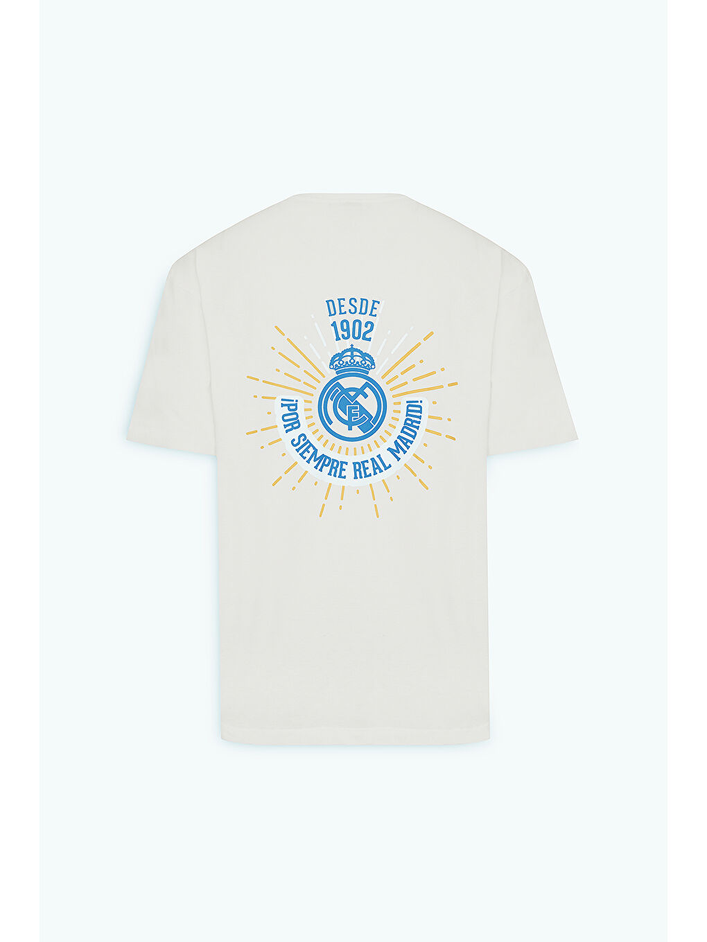 Erkek Açık Bej Real Madrid Lisanslı Oversize Fit Bol Kesim %100 Pamuk Bisiklet Yaka Tişört-6