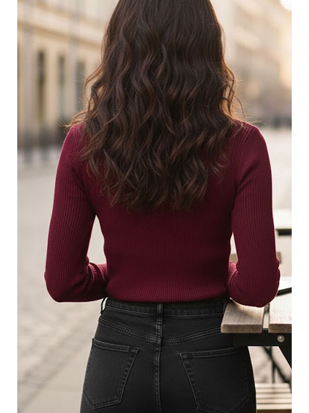 Kadın Bordo Yarım Balıkçı Detaylı Triko Kazak-2