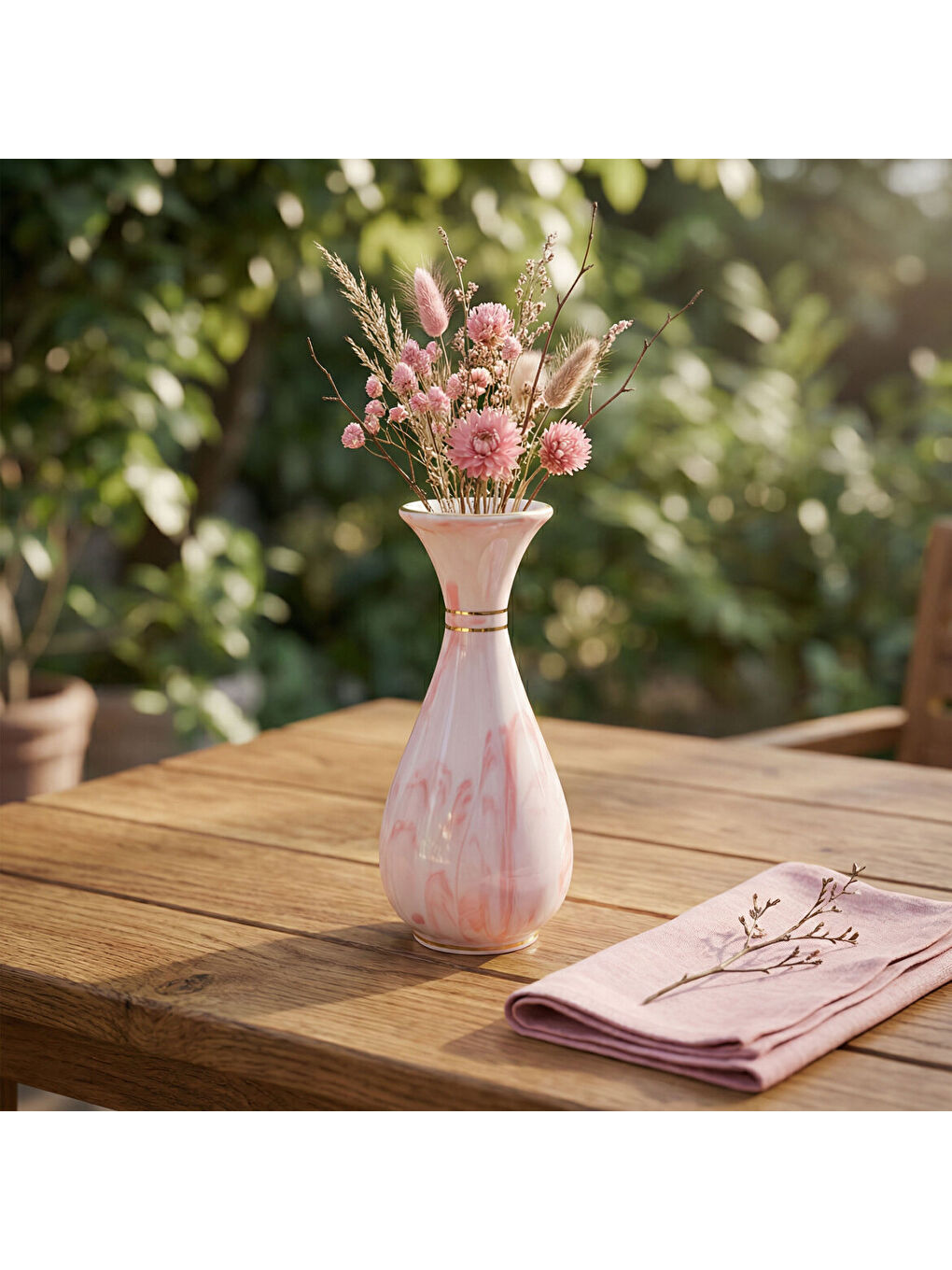 Ekru Sümbül El Dekoru Dekoratif Porselen Vazo 20 cm-1