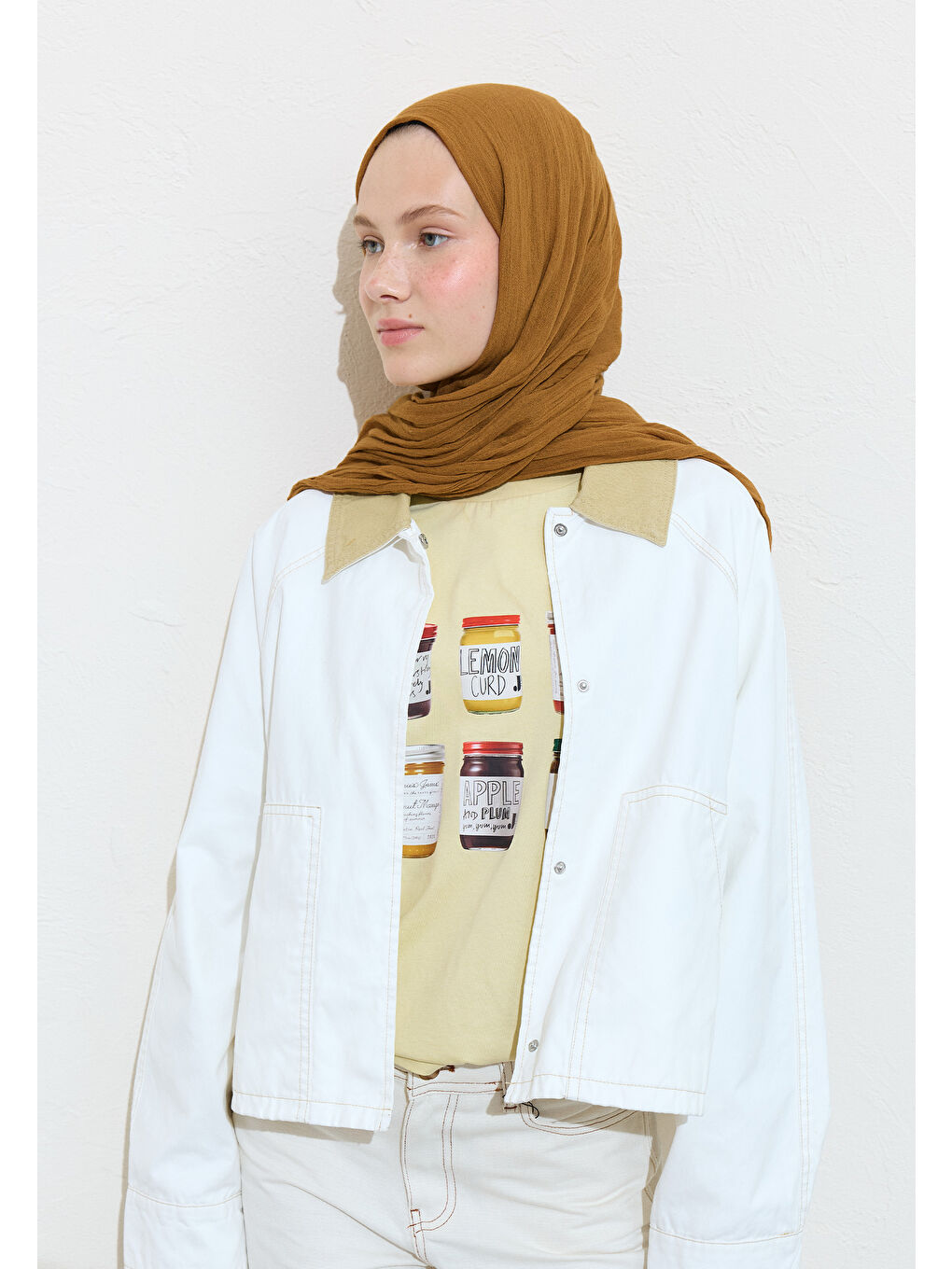 Sarı Pamuklu Keten Şal Almond Croıssont-2