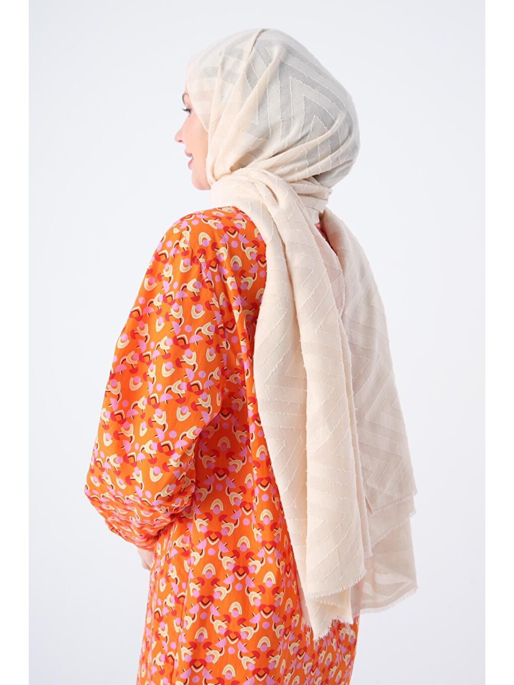 Bej Zigzag Pamuk Jakar Şal-3