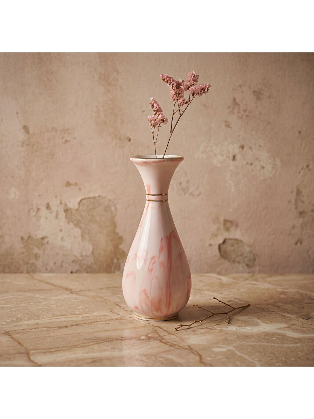 Ekru Sümbül El Dekoru Dekoratif Porselen Vazo 20 cm-2