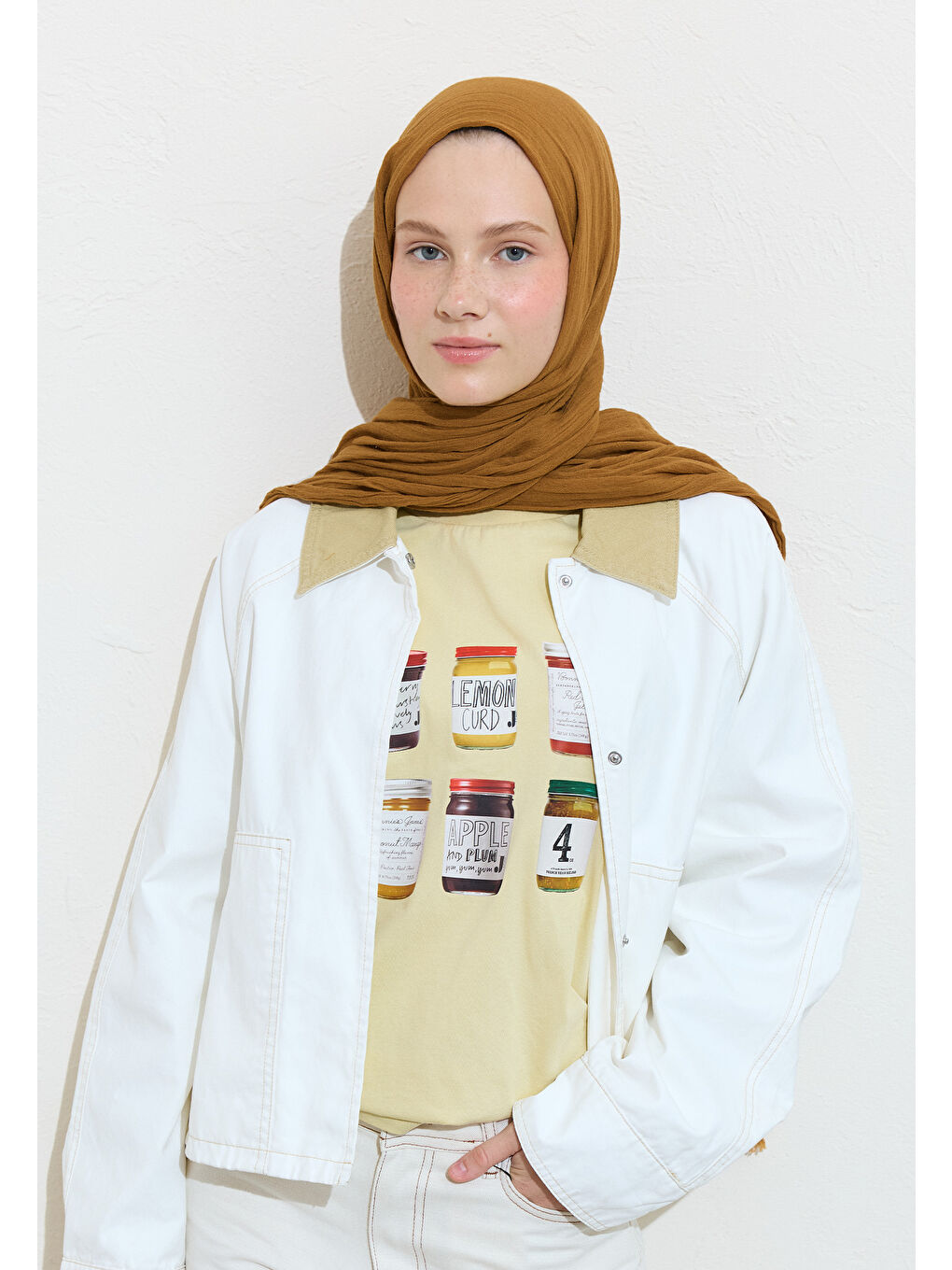 Sarı Pamuklu Keten Şal Almond Croıssont-4