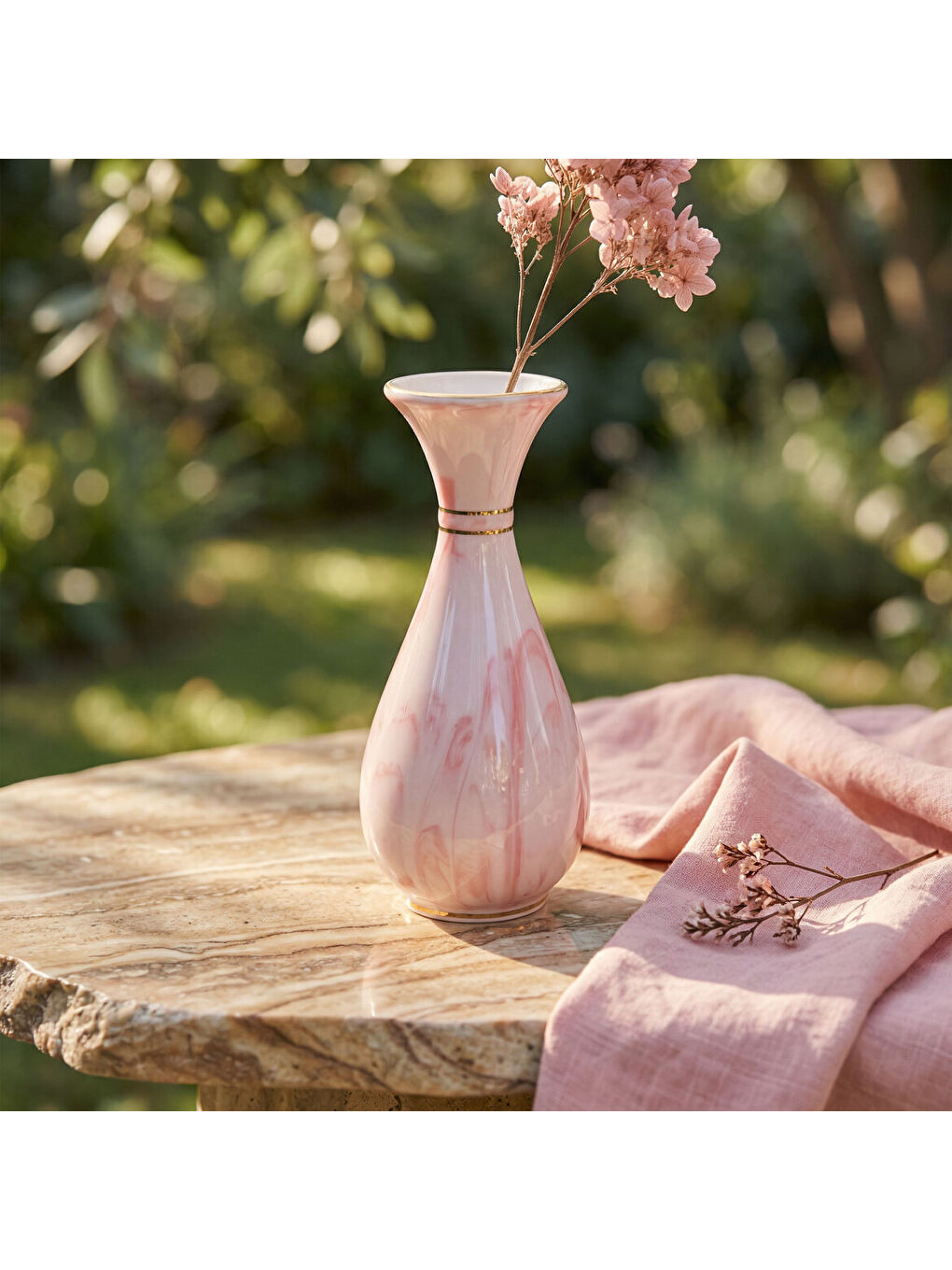 Ekru Sümbül El Dekoru Dekoratif Porselen Vazo 20 cm-3