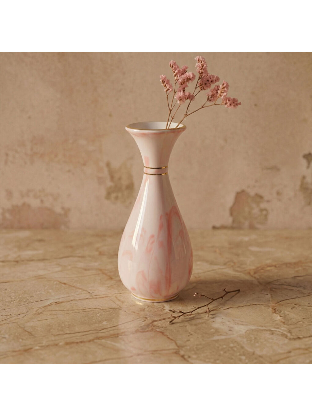 Ekru Sümbül El Dekoru Dekoratif Porselen Vazo 20 cm-4