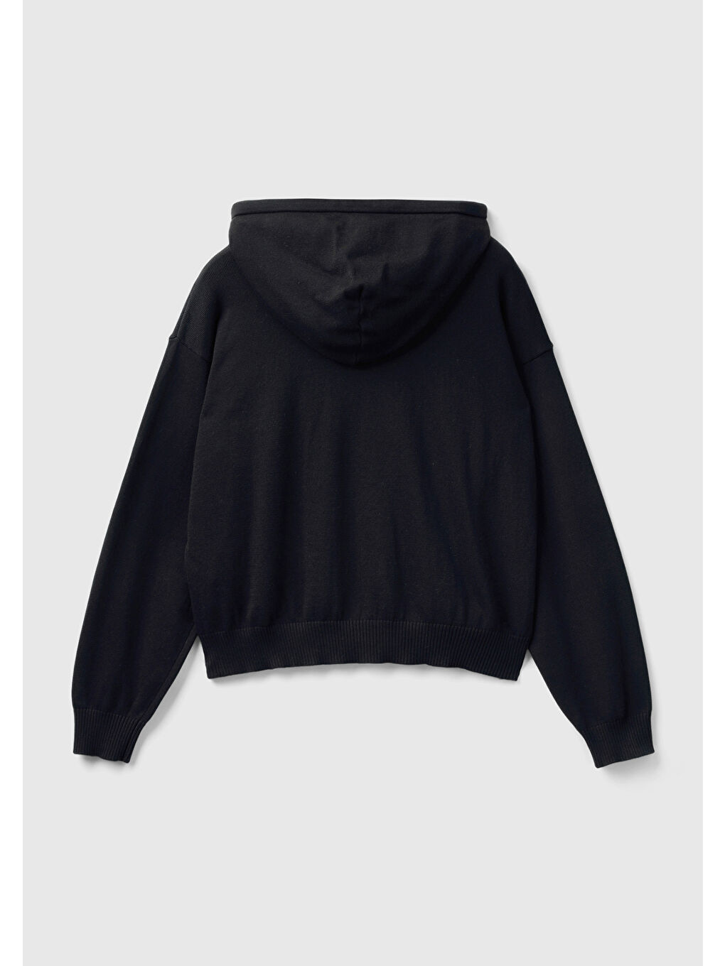 United Colors Of Benetton Kadın Siyah  100 Pamuk Kapüşonlu Büzgülü Crop Basic Triko Sweatshirt - 3