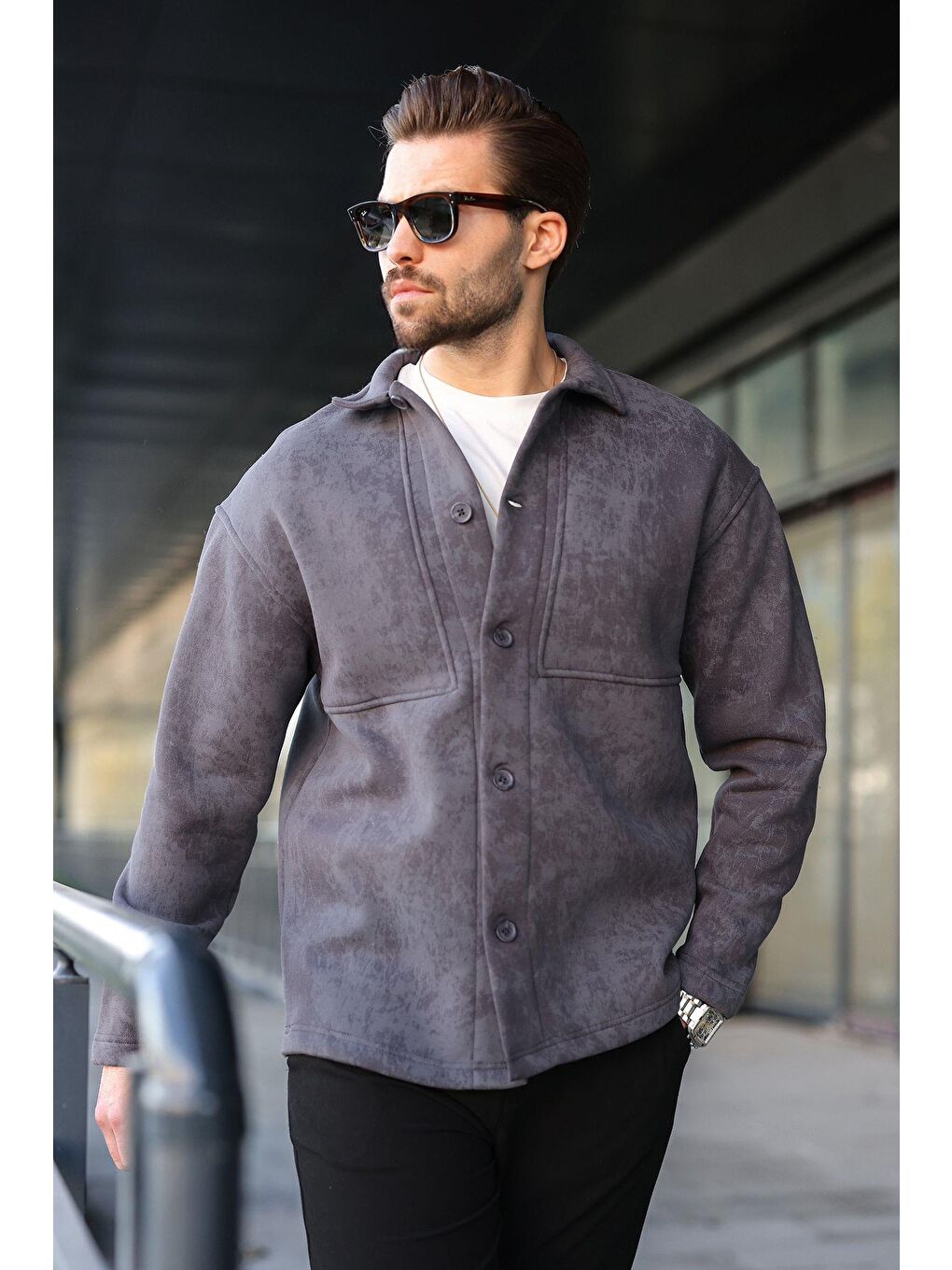 Antrasit İçi Polarlı Gömlek Ceket E6767-1