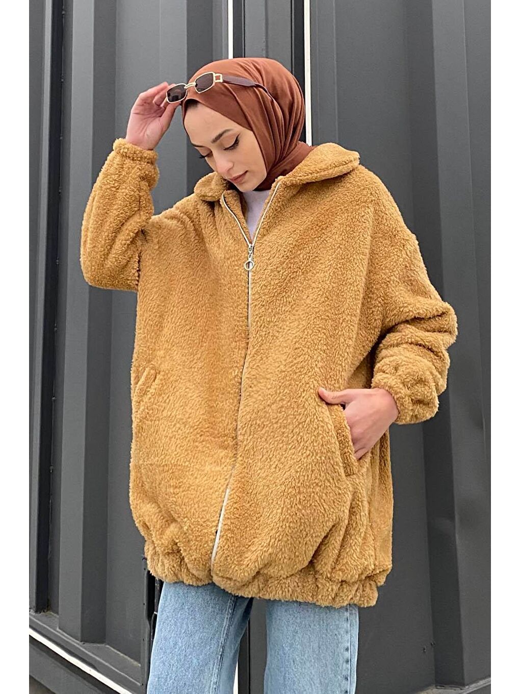 Kahverengi Pelüş Mont Camel-1