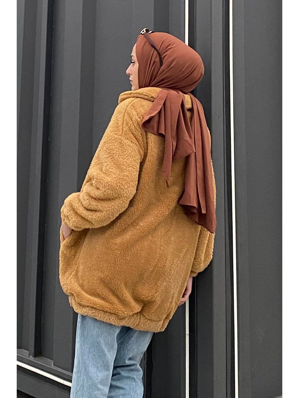 Kahverengi Pelüş Mont Camel-3