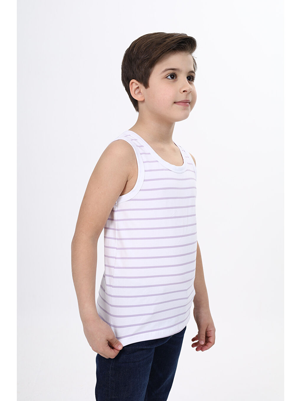 Beyaz Erkek Çocuk Çizgili Atlet-1