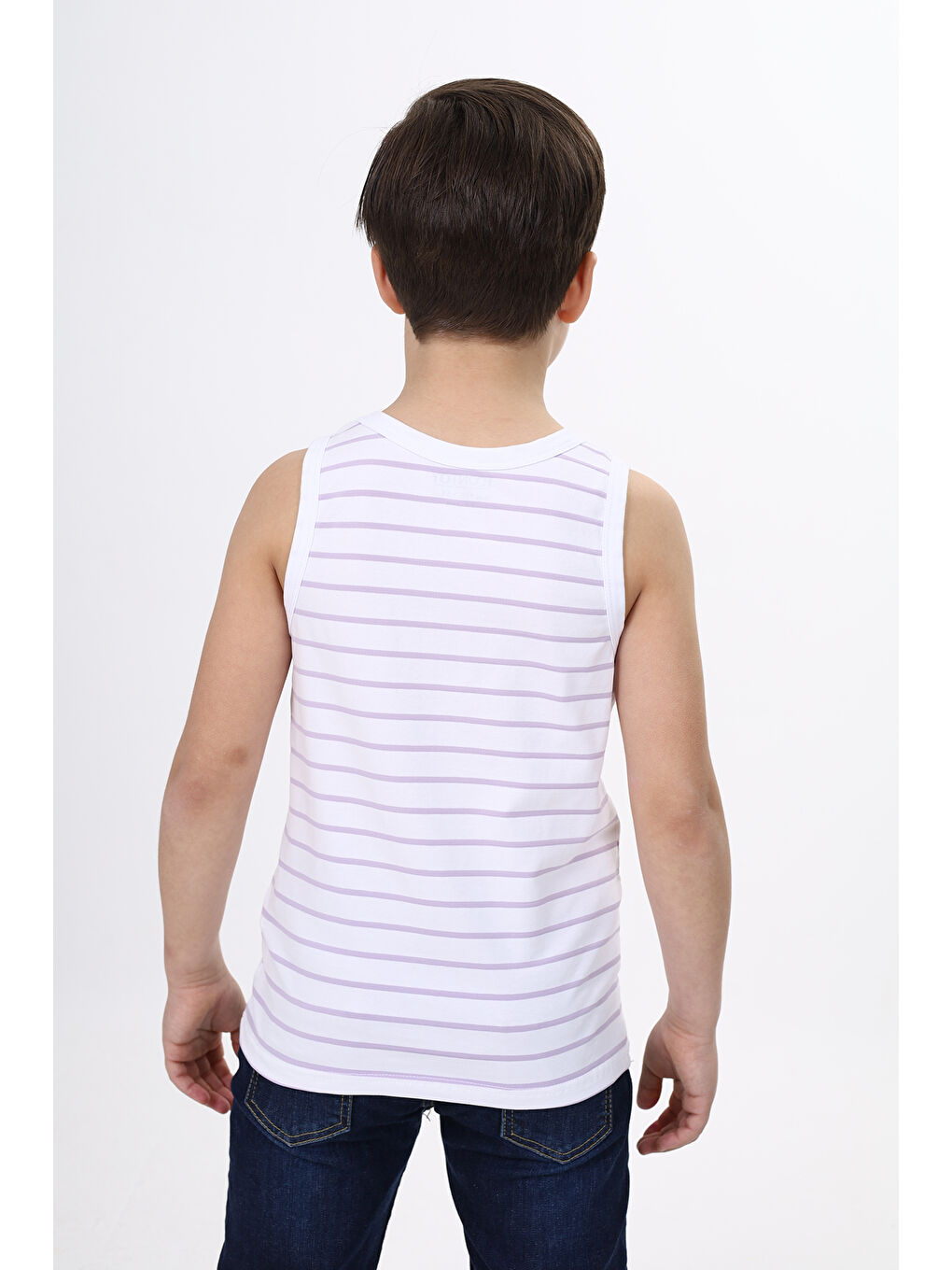 Beyaz Erkek Çocuk Çizgili Atlet-2