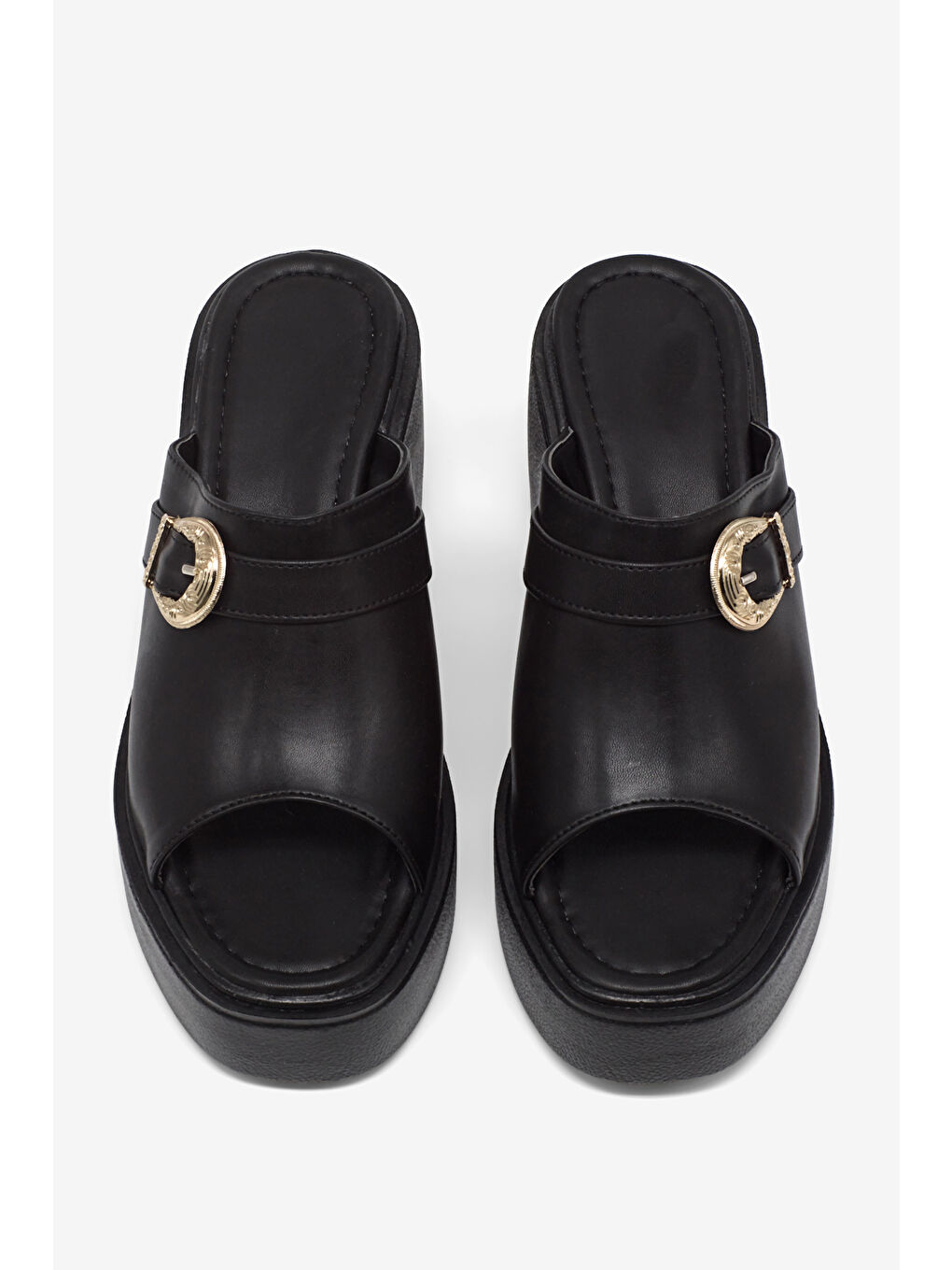 Kadın Siyah Yüksek Tabanlı Rahat Tokalı Terlik-1