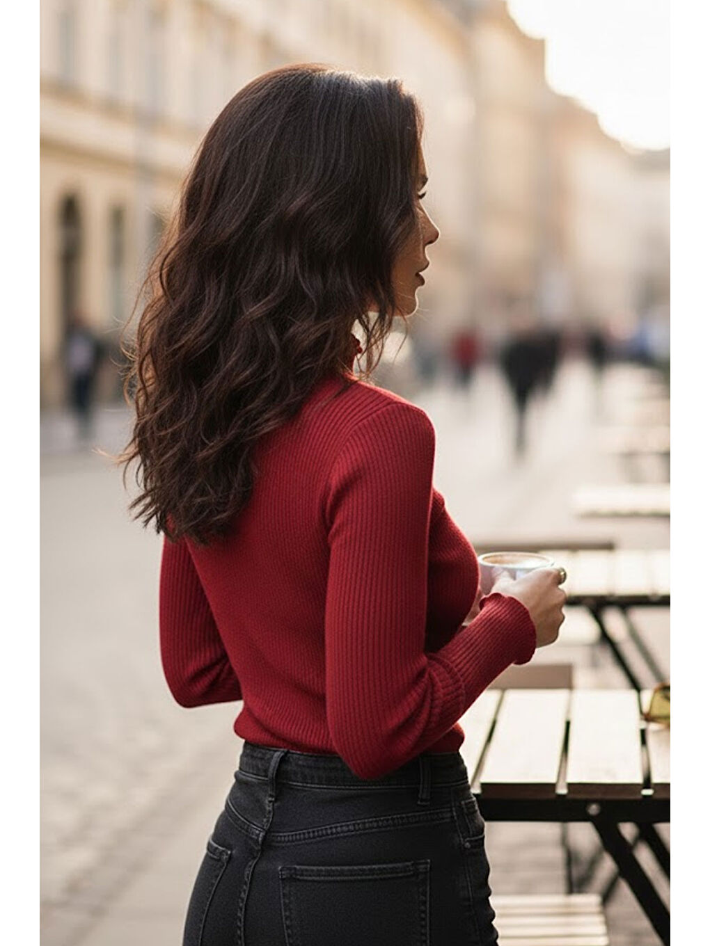 Kadın Açık Bordo Yarım Balıkçı Detaylı Triko Kazak-2