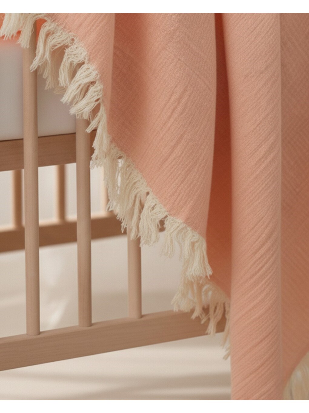 Pembe Çift Katlı 110x90 Cm Saçaklı Düz Renk Lüx Müslin Battaniye-1