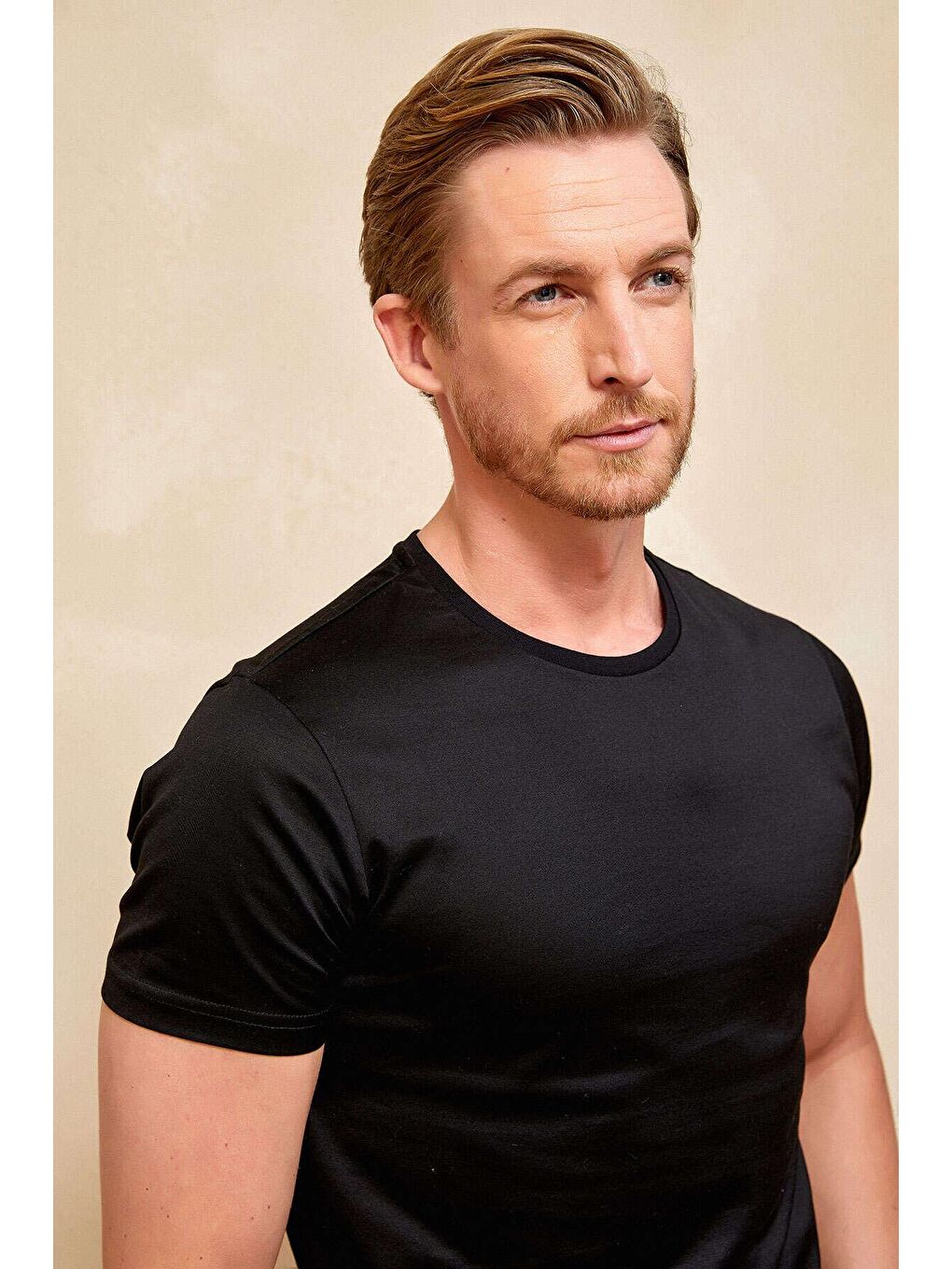 3'lü Erkek Siyah Elastan Sıfır Yaka Kısa Kollu Tişört