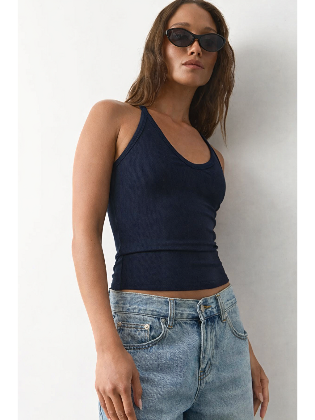 Lacivert Basic Vücuda Oturan Kolsuz Kadın Atlet Mg2639-0