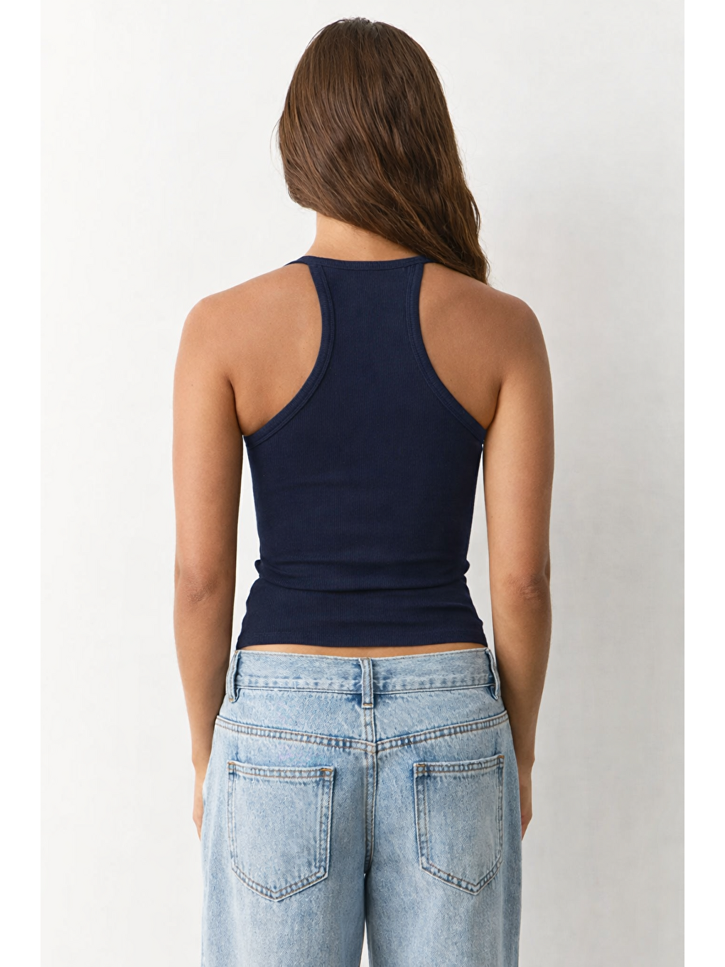 Lacivert Basic Vücuda Oturan Kolsuz Kadın Atlet Mg2639-1