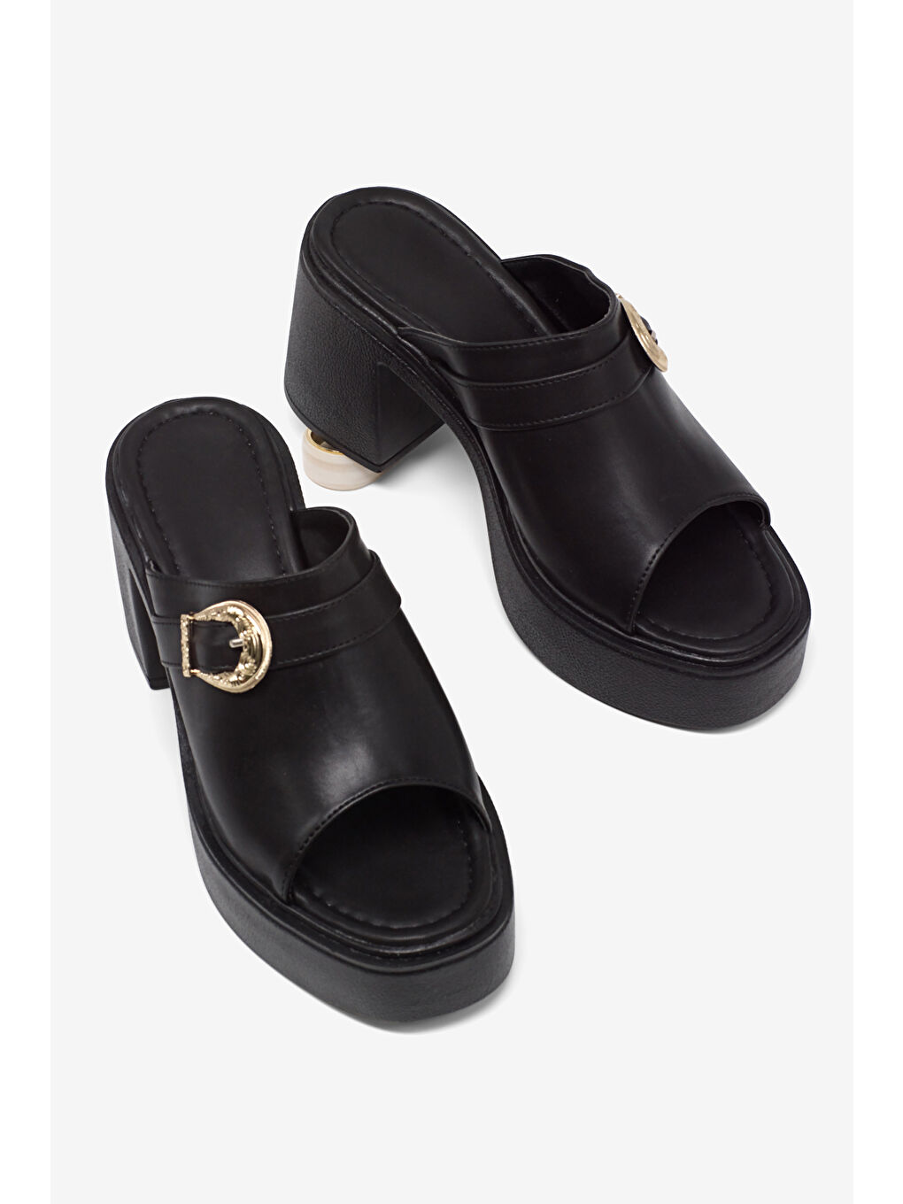 Kadın Siyah Yüksek Tabanlı Rahat Tokalı Terlik-3