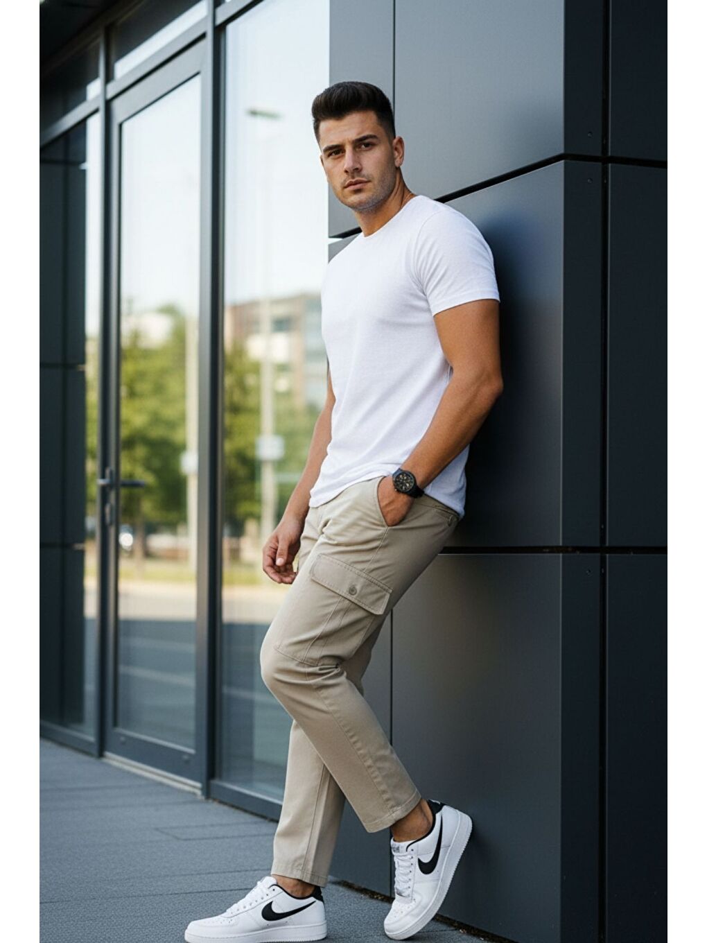 Bej ERKEK KÖRÜKLÜ JOGGER PAÇA LASTİKSİZ PANTOLON-1