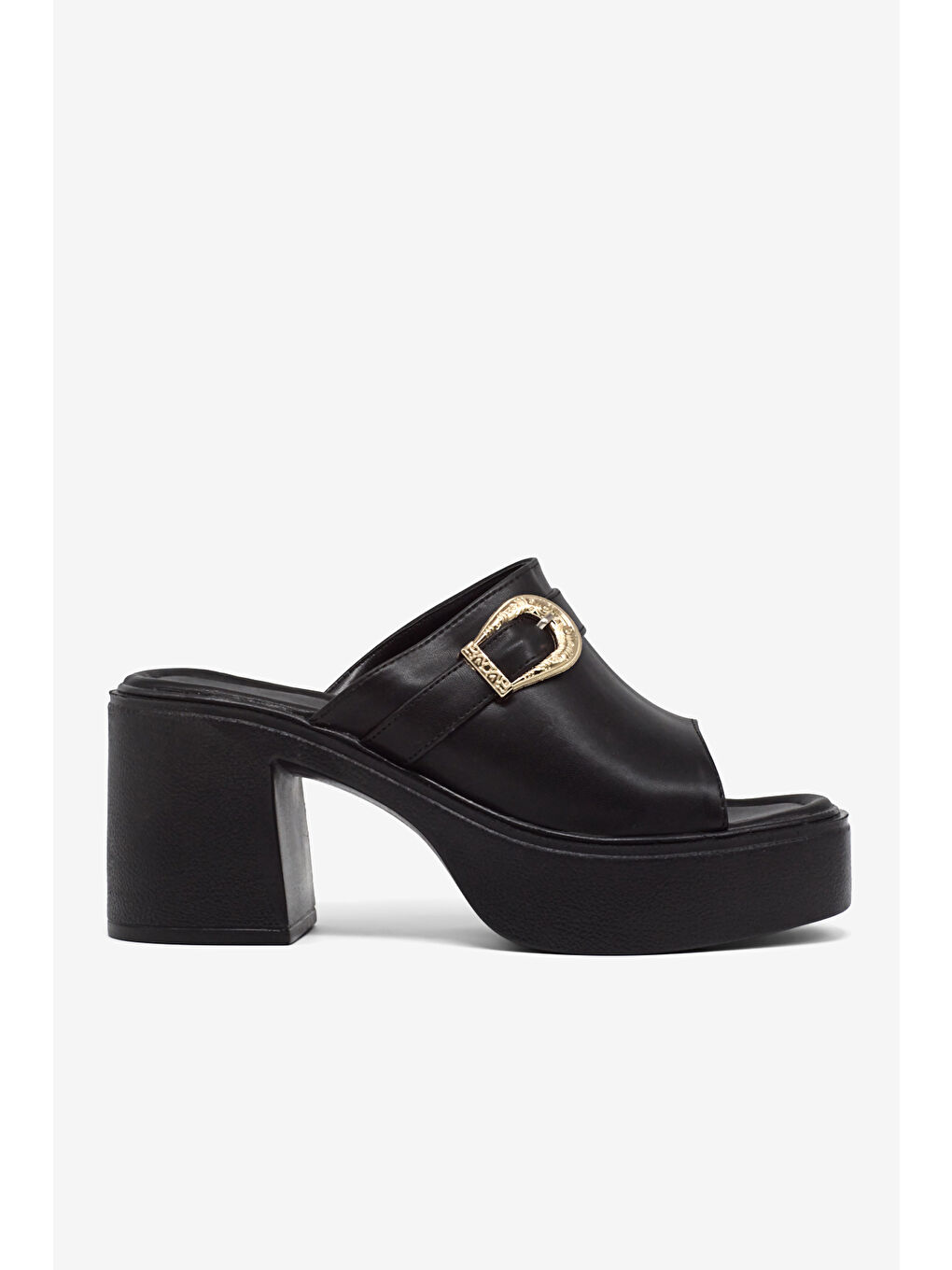 Kadın Siyah Yüksek Tabanlı Rahat Tokalı Terlik-4