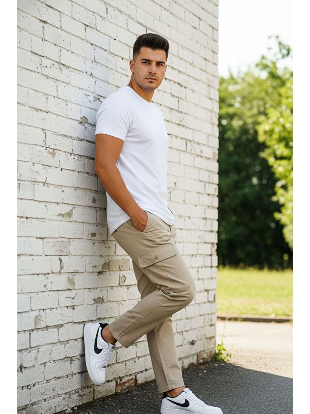 Bej ERKEK KÖRÜKLÜ JOGGER PAÇA LASTİKSİZ PANTOLON-2