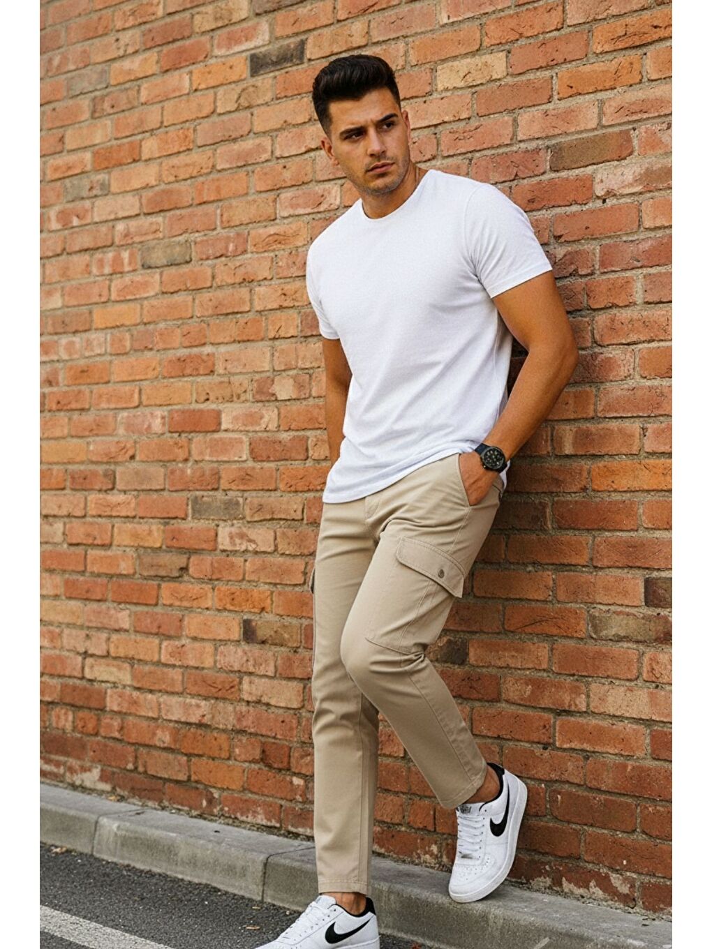 Bej ERKEK KÖRÜKLÜ JOGGER PAÇA LASTİKSİZ PANTOLON-3