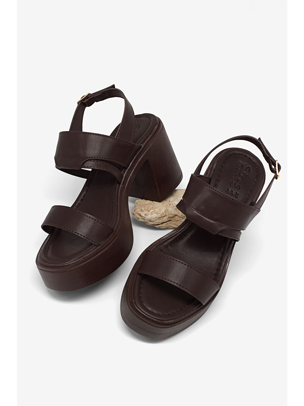 Kahverengi Kadın Kahve Rahat Kalıp Poli Taban Topuklu Sandalet-2