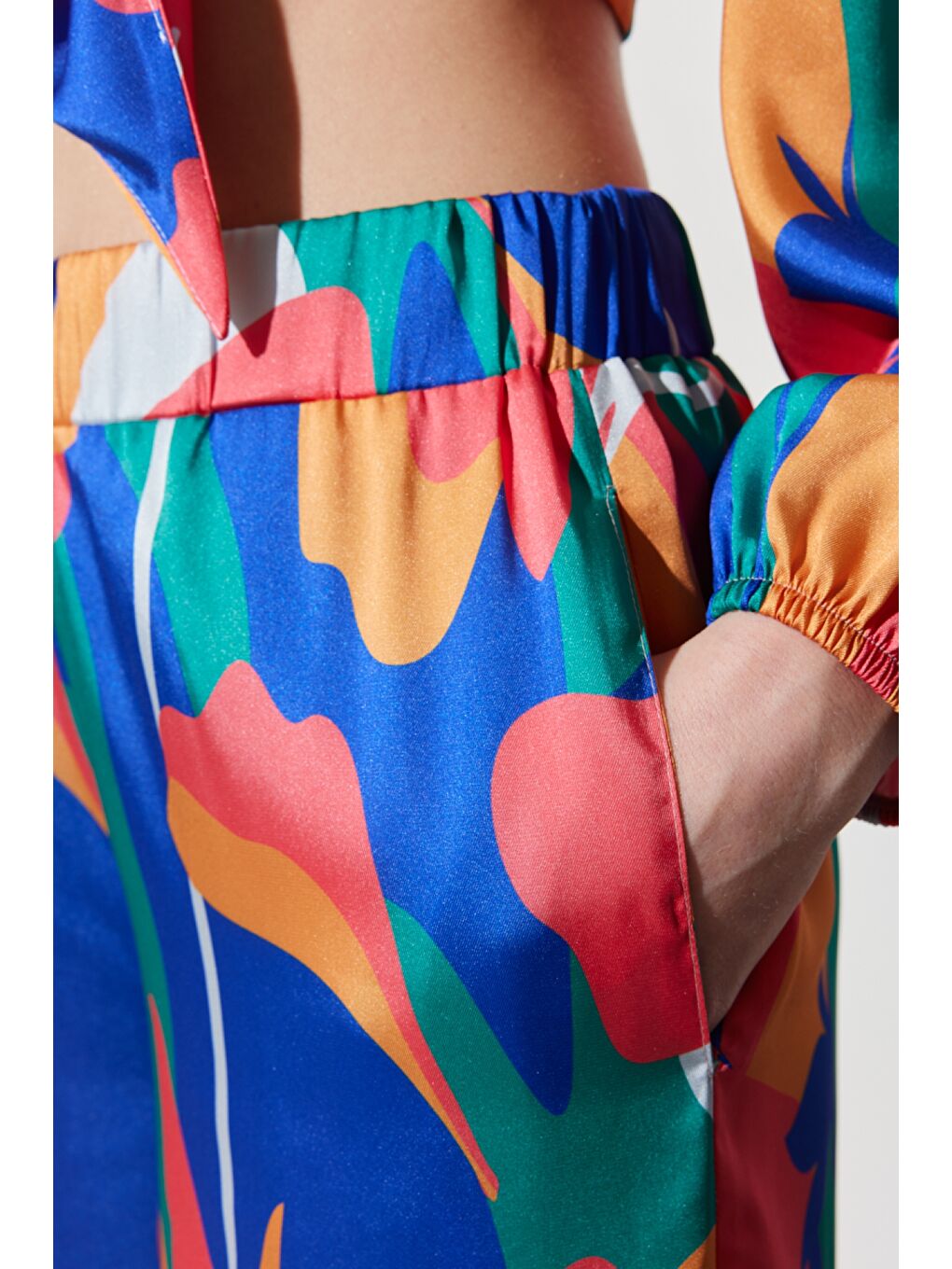 Karışık Flare Regular Fit Yüksel Bel İspanyol Paça Desenli Pantolon-5