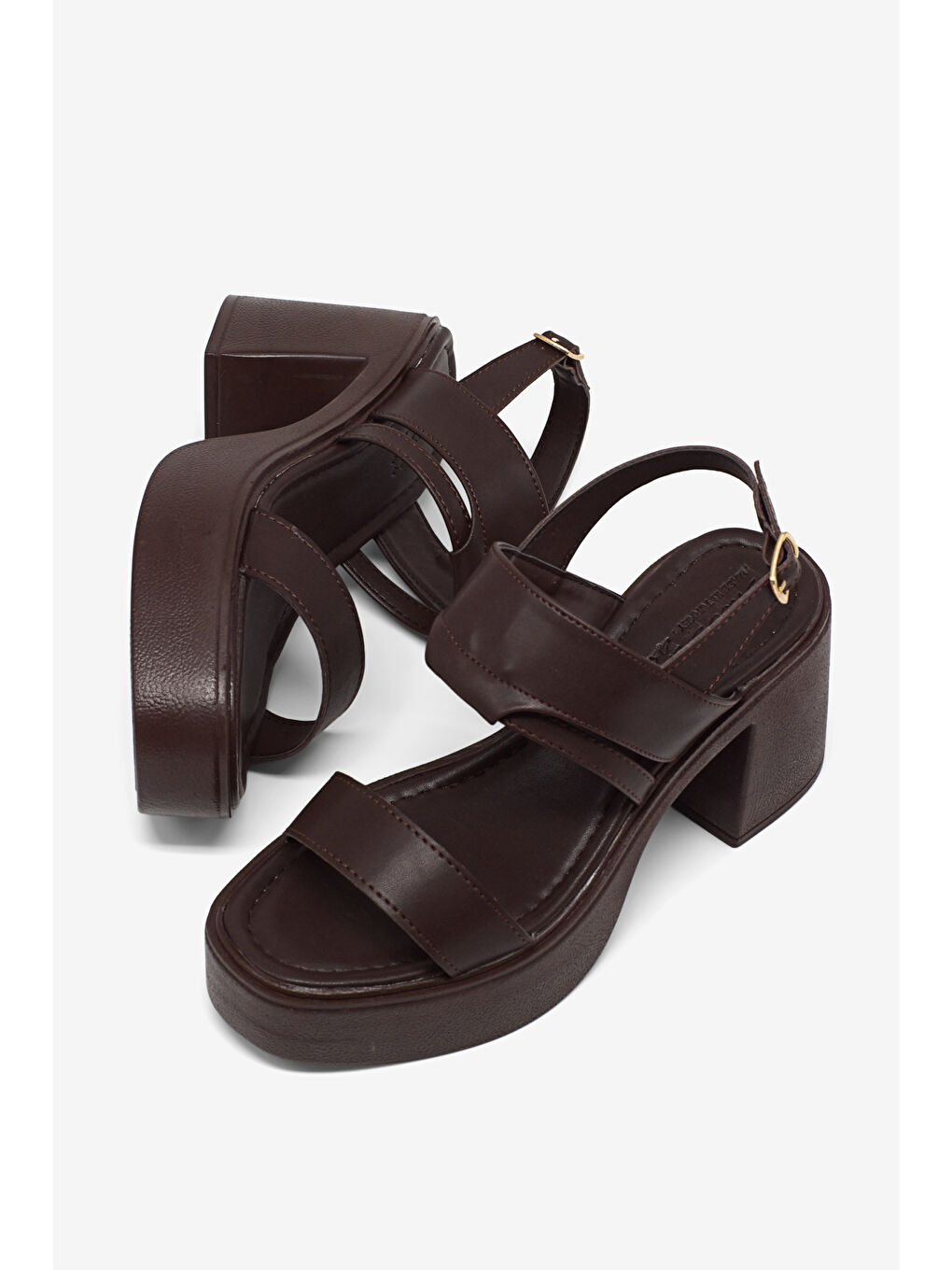 Kahverengi Kadın Kahve Rahat Kalıp Poli Taban Topuklu Sandalet-3