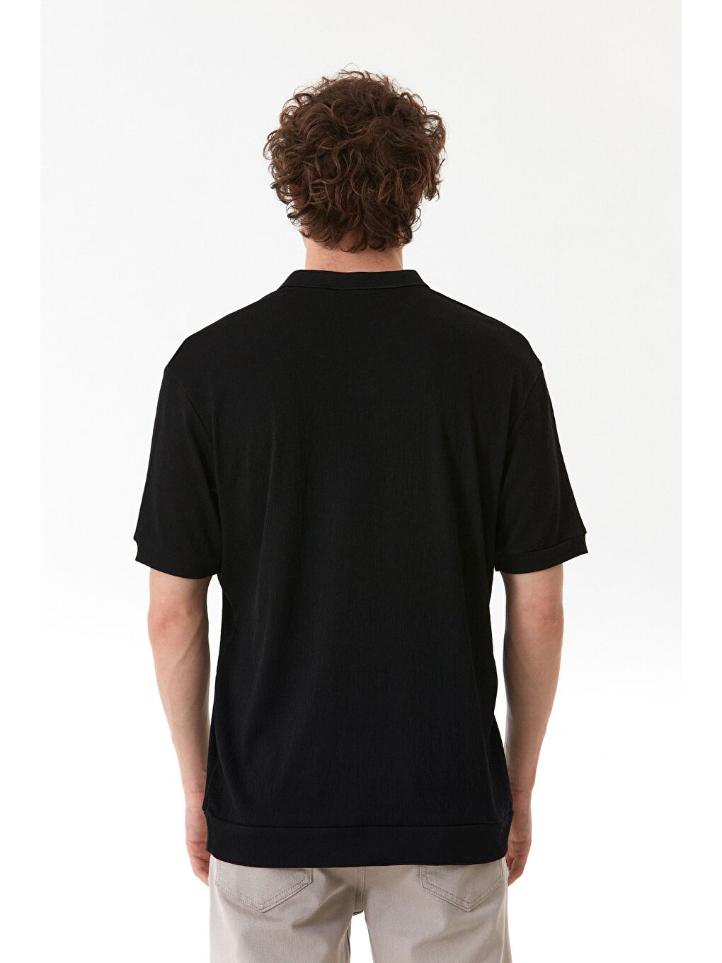 Siyah Basic Polo Yaka Jakarlı Tişört-3