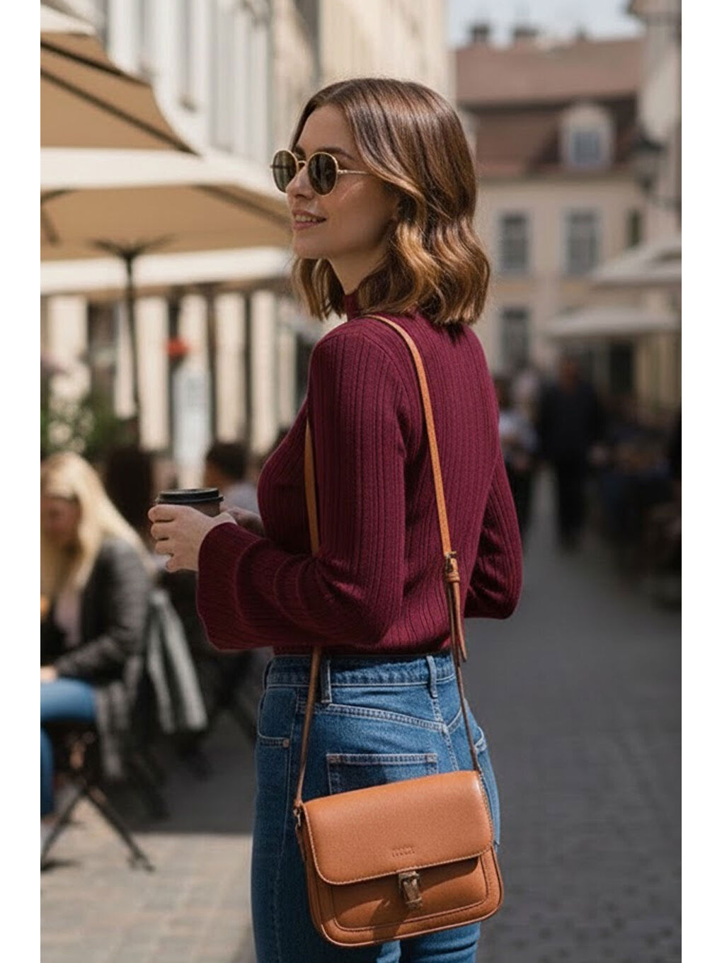 Kadın Bordo İspanyol Kol Yarım Balıkçı Detaylı Triko Kazak-1