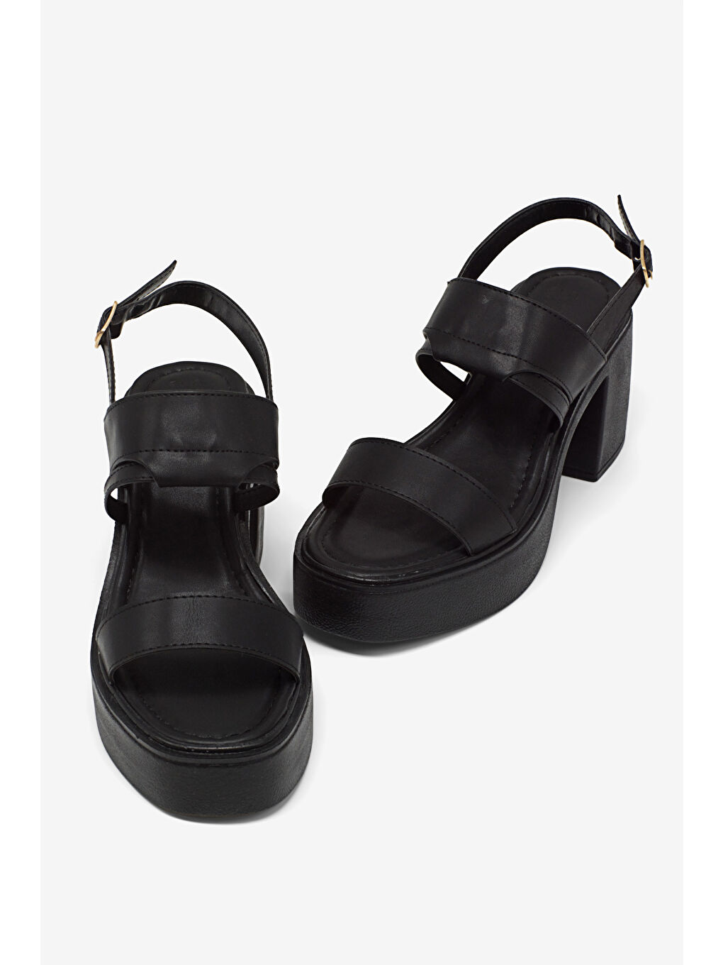 Kadın Siyah Rahat Kalıp Poli Taban Topuklu Sandalet-2