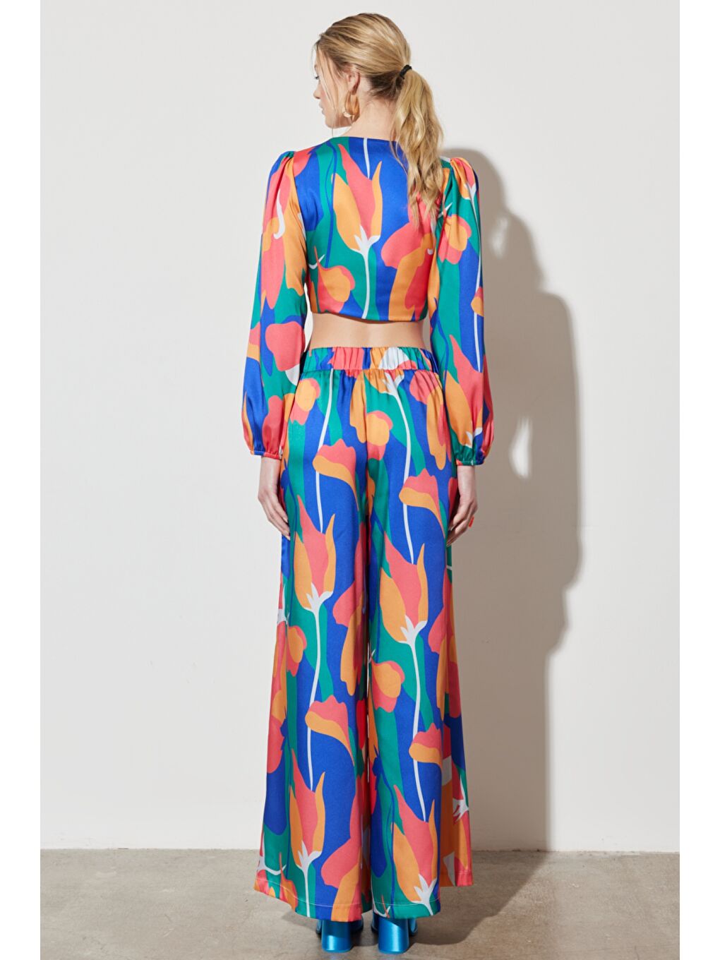 Karışık Flare Regular Fit Yüksel Bel İspanyol Paça Desenli Pantolon-6