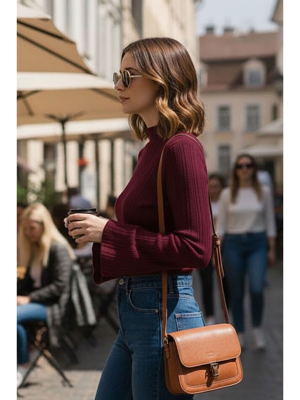 Kadın Bordo İspanyol Kol Yarım Balıkçı Detaylı Triko Kazak-2