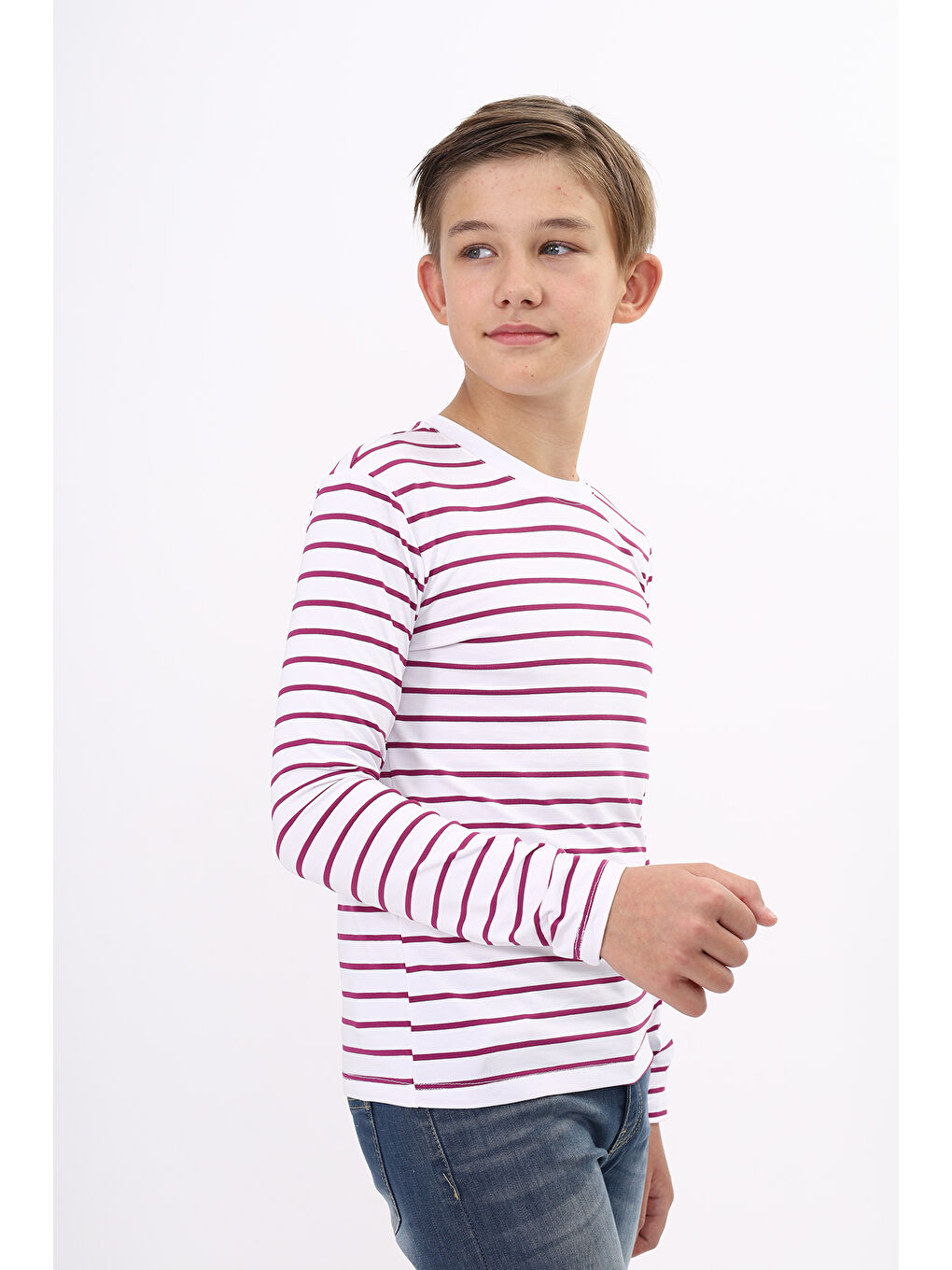 Mürdüm Unisex Çocuk Çizgili Tişört-1