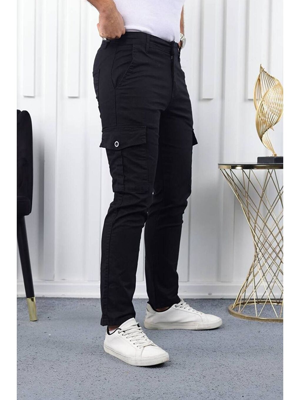 Siyah ERKEK KÖRÜKLÜ JOGGER PAÇA LASTİKSİZ PANTOLON