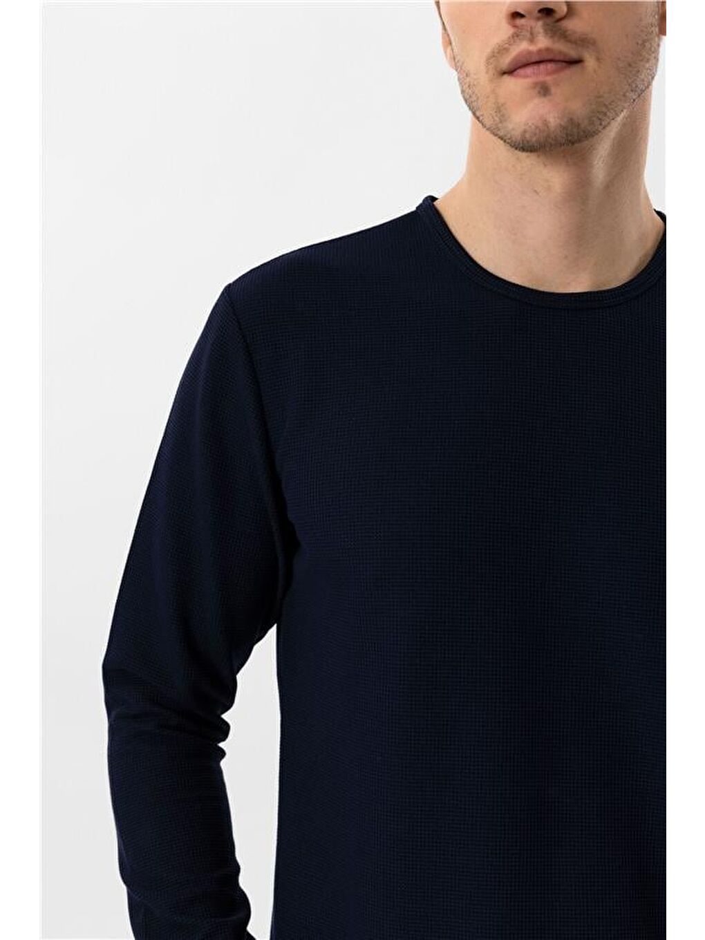 Lacivert Slim Armürlü Bisiklet Yaka Sweatshirt-4