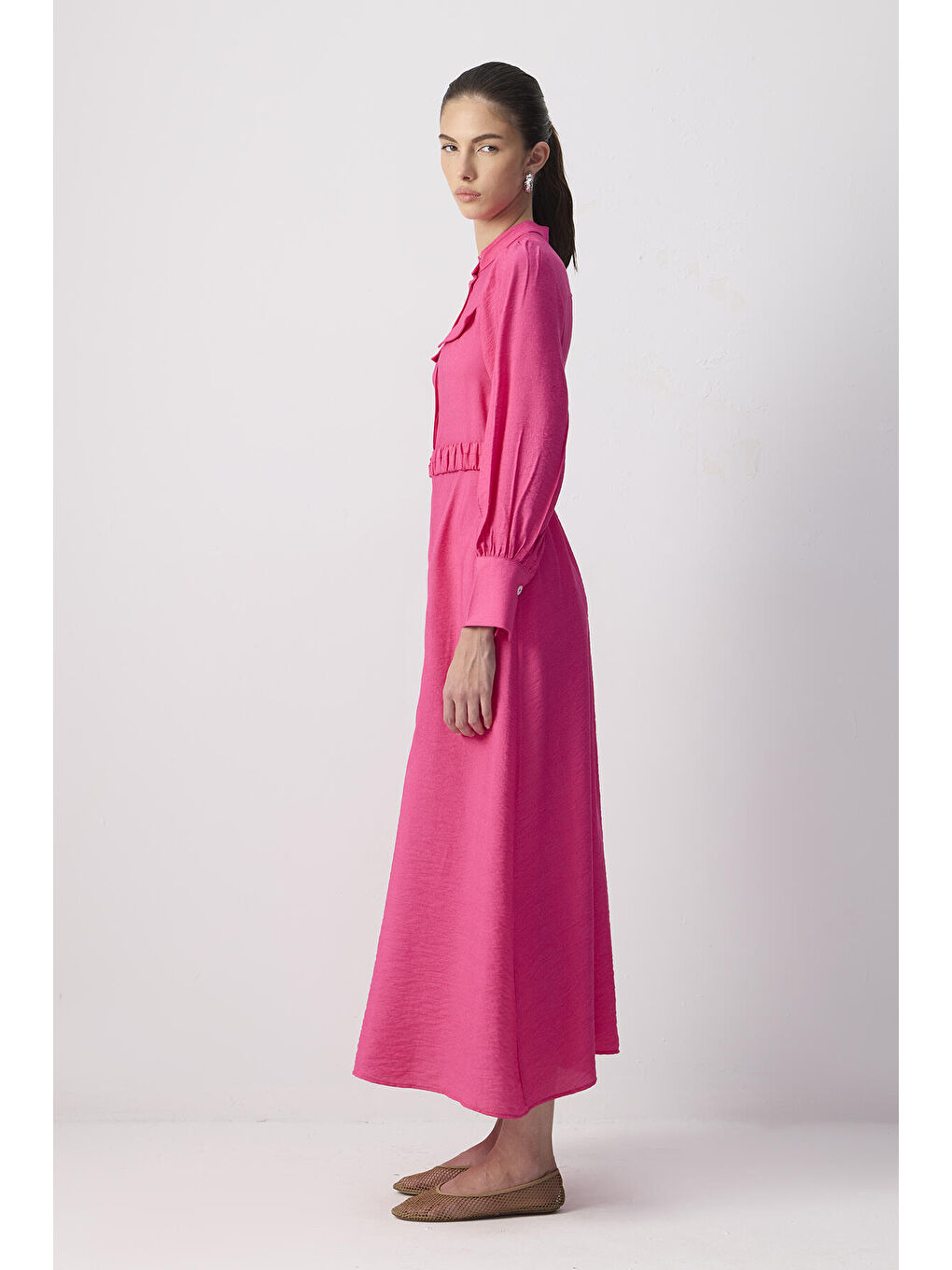 Fuşya Kemerli Viskon Elbise-2