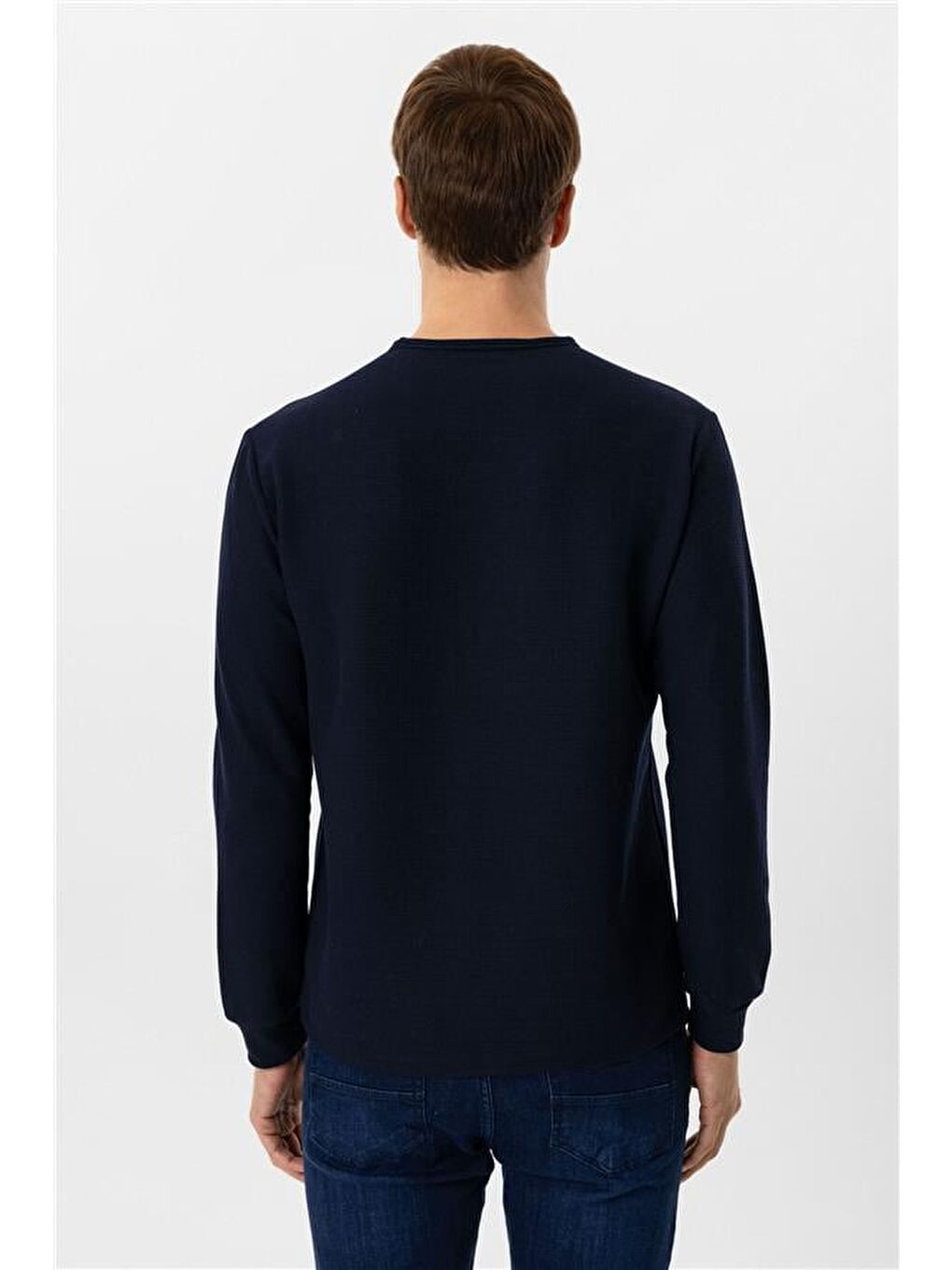 Lacivert Slim Armürlü Bisiklet Yaka Sweatshirt-5