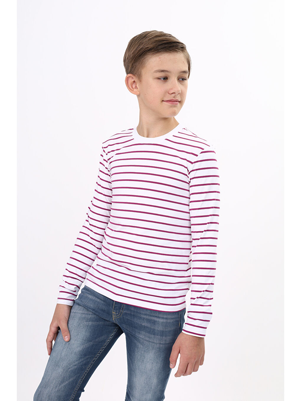 Mürdüm Unisex Çocuk Çizgili Tişört-4