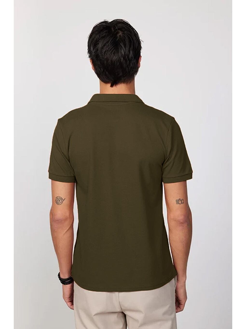 Erkek Regular Fit Klasik Kesim %100 Pamuk Düz Pike Haki Polo Yaka Tişört-2